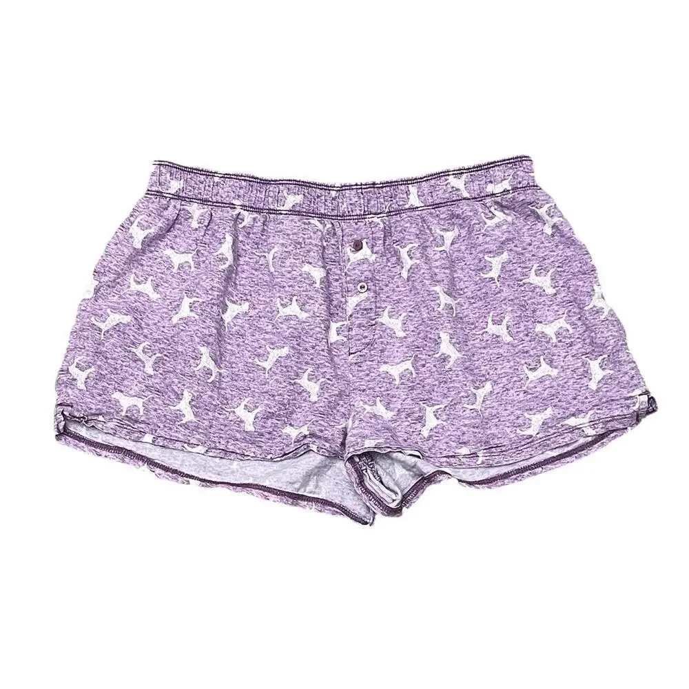 PINK Victoria’s Secret Pajama Shorts Small Purple Dog Print Low Rise Flip Waist